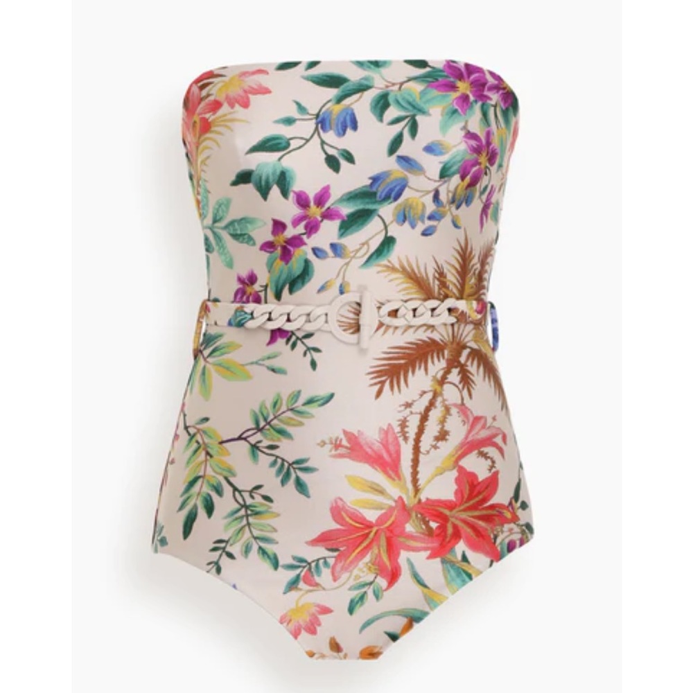 ZIMMERMANN Tropicana Chain Belt One Piece Swimsuit Cream Floral sz 3 320$